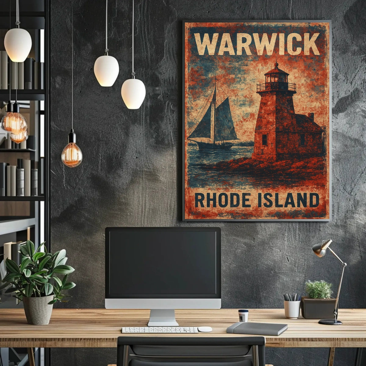 Vintage Maritime Lighthouse Rhode Island Nostalgic Poster