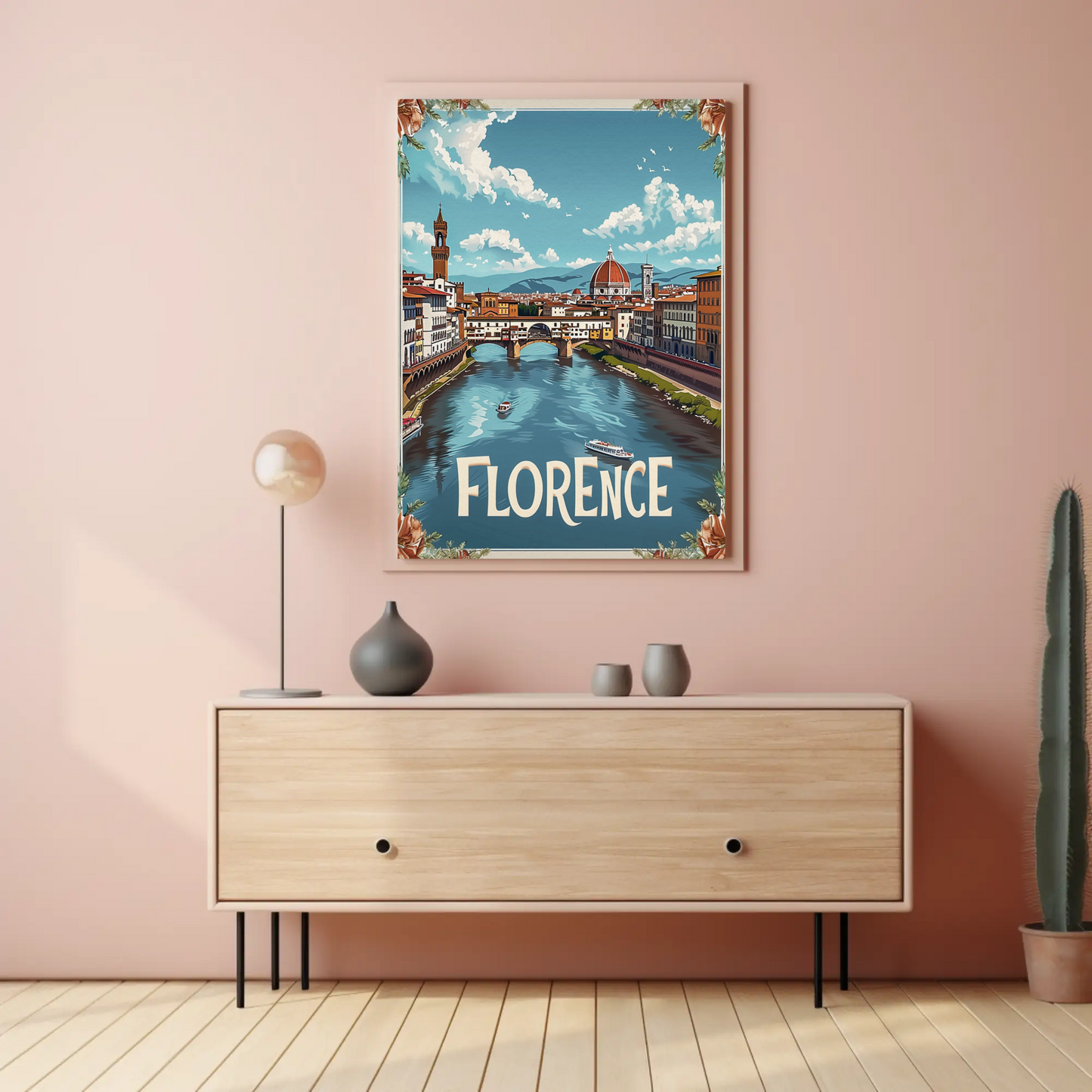 Florence Italy Duomo River Bridge Travel Poster