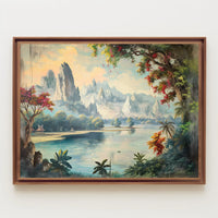 Serene Asian Landscape with Misty Mountains Poster