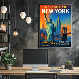 New York City Skyline Poster Vintage Urban Wall Art