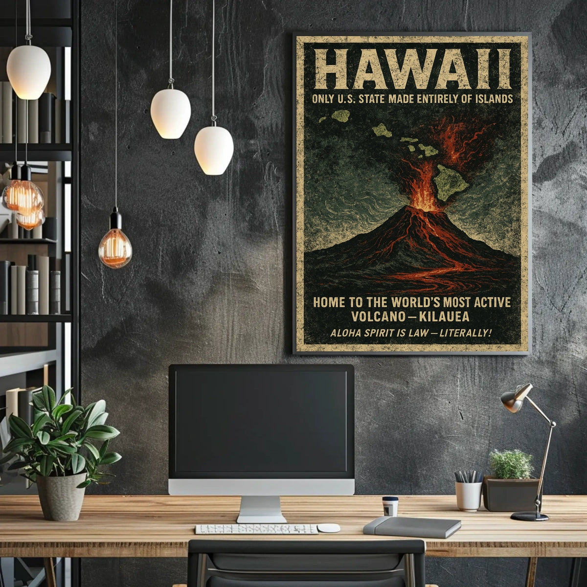 Hawaii Islands Vintage Volcano Adventure Poster