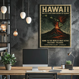 Hawaii Islands Vintage Volcano Adventure Poster