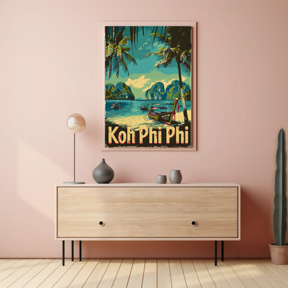 Koh Phi Phi Longtail Boats Thailand Travel Poster