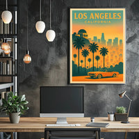 Los Angeles Retro Sunset Travel Poster