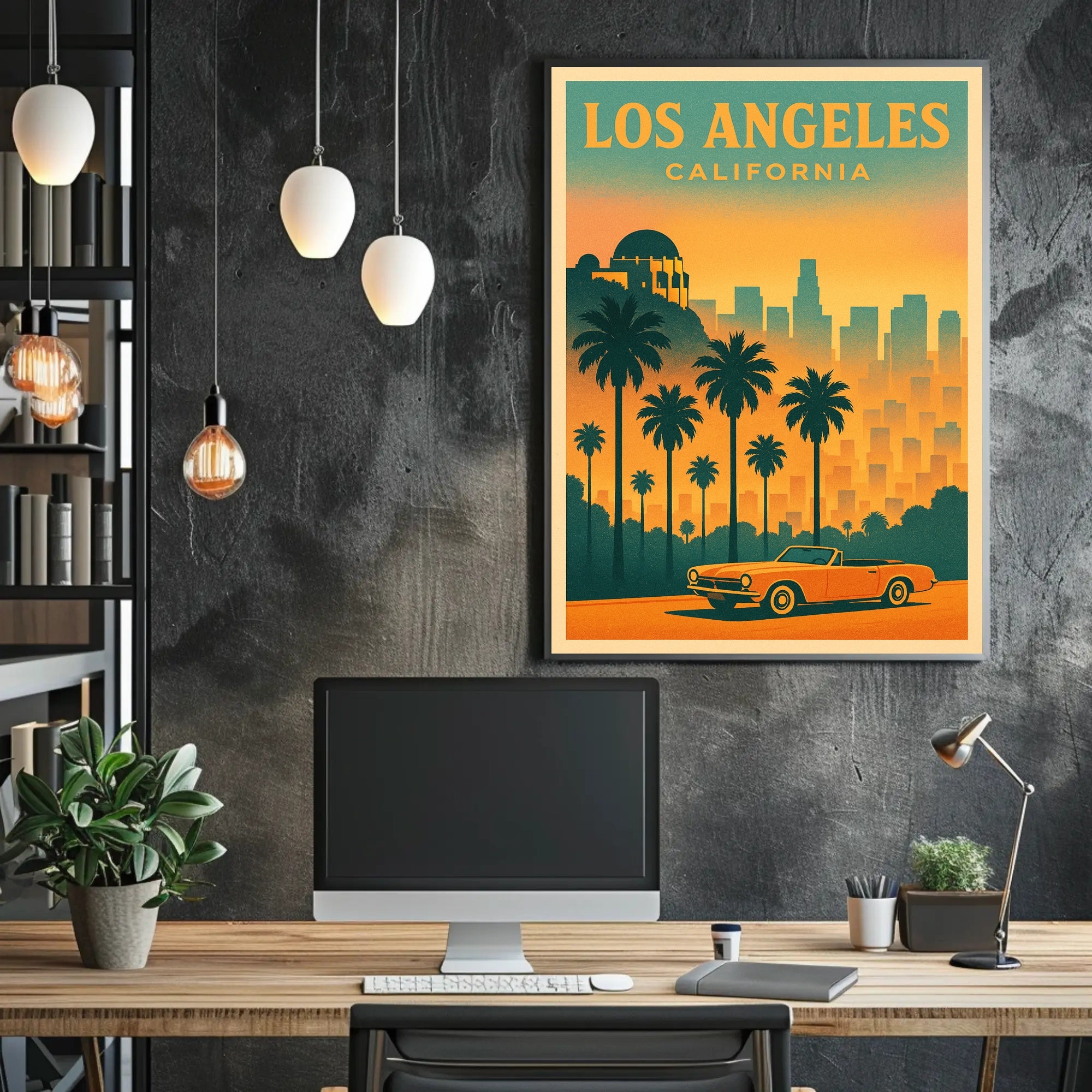 Los Angeles Retro Sunset Travel Poster