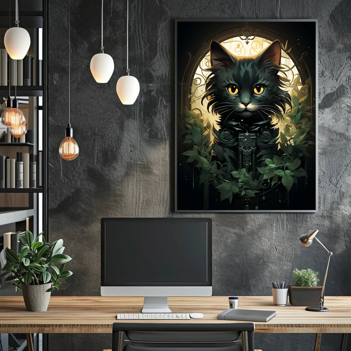 Mystical Black Cat Art Nouveau Poster Enchantment