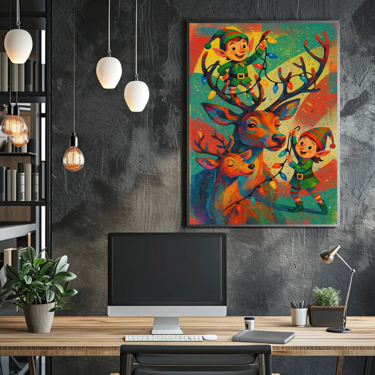 Festive Elves and Reindeer Poster