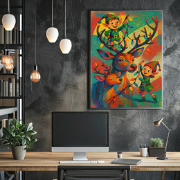Festive Elves and Reindeer Poster