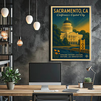 Sacramento Cityscape Vintage Travel Poster