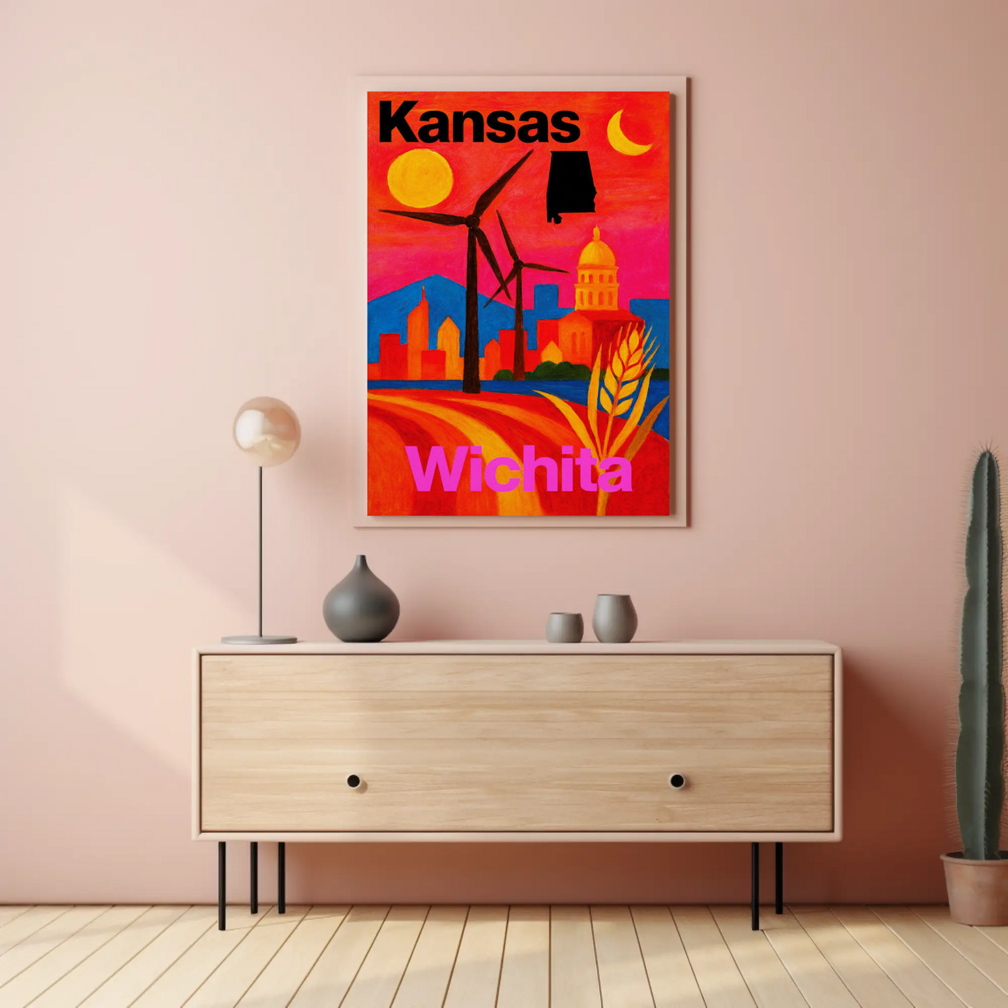 Wichita Kansas Windmills Capitol Landscape Travel Poster