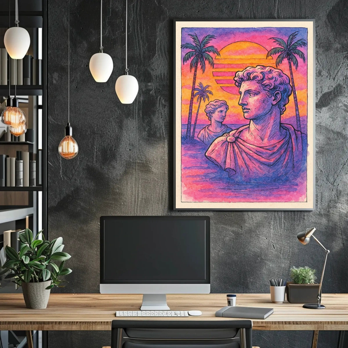 Classical Meets Modern Retro-Futurism in Artistic Poster