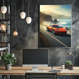Exhilarating Coastal Drive Modern Car Travel Poster