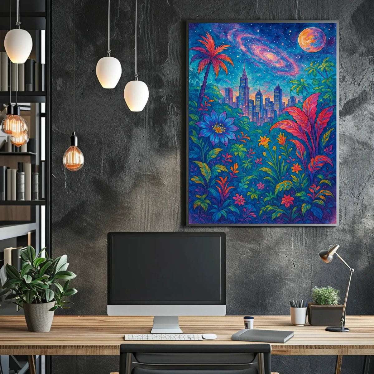 Cosmic Jungle Cityscape Poster