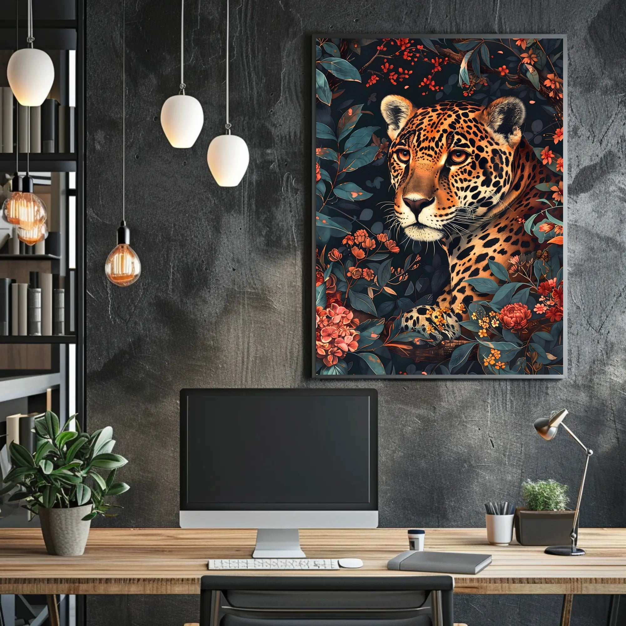 Majestic Jaguar Wall Art in Bloom Print