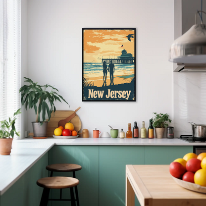 New Jersey Beach Couple Vintage Poster