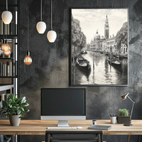 Venetian Canal Scene Monochrome Cultural or Heritage Poster