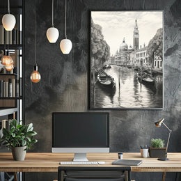 Venetian Canal Scene Monochrome Cultural or Heritage Poster