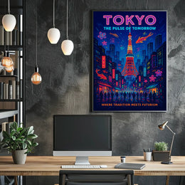 Tokyo Cityscape Neon Tradition Futurism Poster