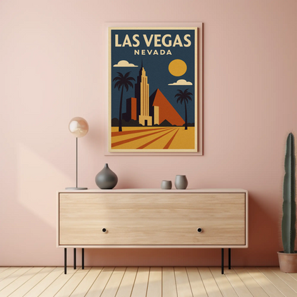 Las Vegas Nevada Geometric Retro Buildings Art Poster