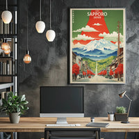 Stylized Sapporo Japan Travel Poster Wall Art Print