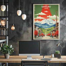 Stylized Sapporo Japan Travel Poster Wall Art Print