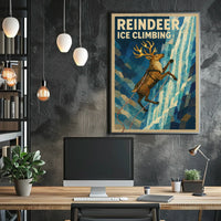 Reindeer Ice Climbing Vintage Animal Art Poster