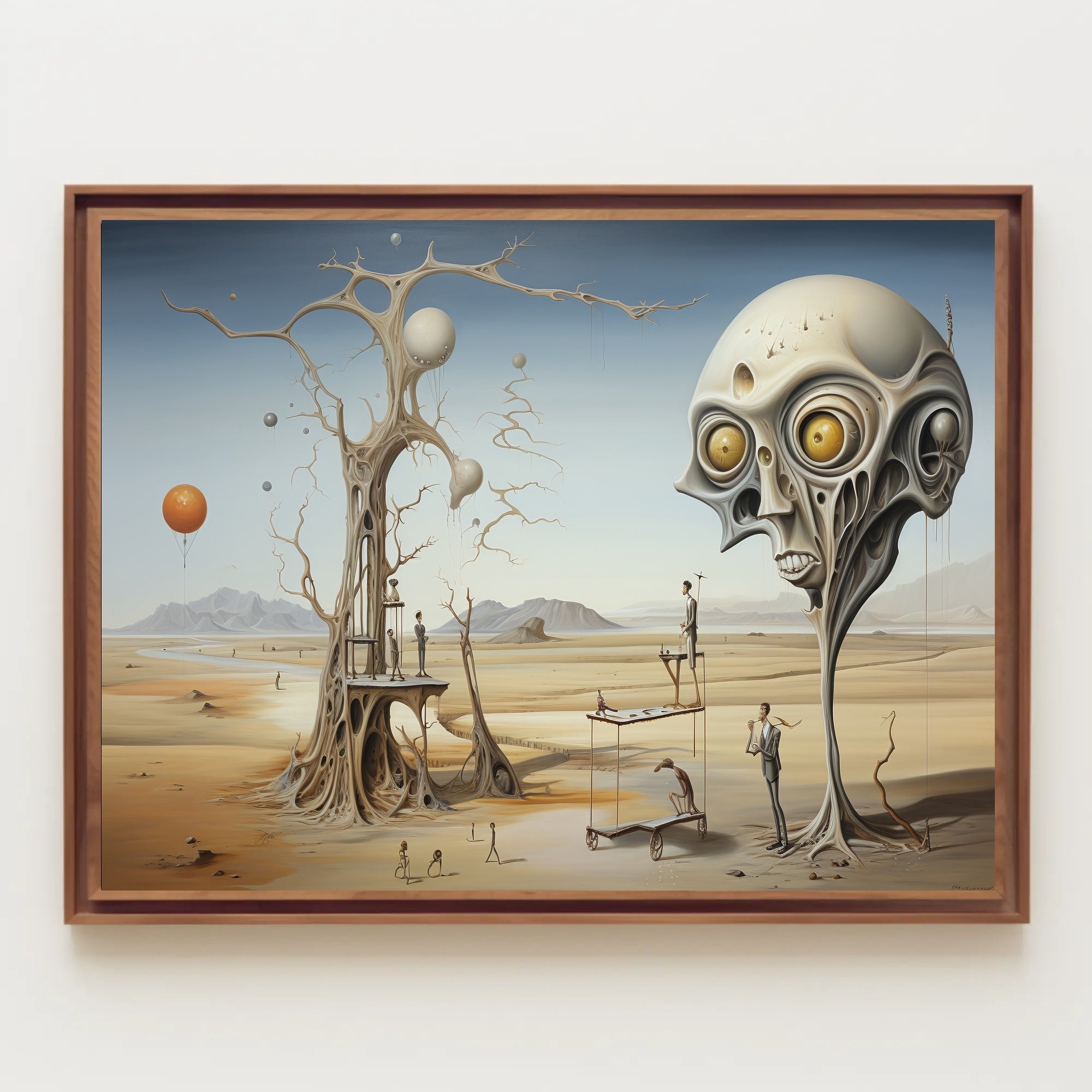 Surreal Desert Scene with Skull and Balloons Abstract Poster