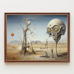 Surreal Desert Scene with Skull and Balloons Abstract Poster
