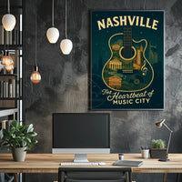 Nashville Music City Guitar Art Vintage Music Poster