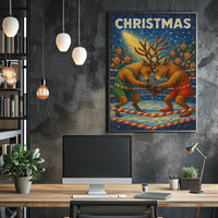 Christmas Wrestling Reindeer: Whimsical Holiday Fantasy Poster