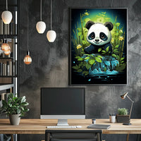 Adorable Panda in Lush Bamboo Forest Poster