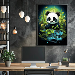 Adorable Panda in Lush Bamboo Forest Poster