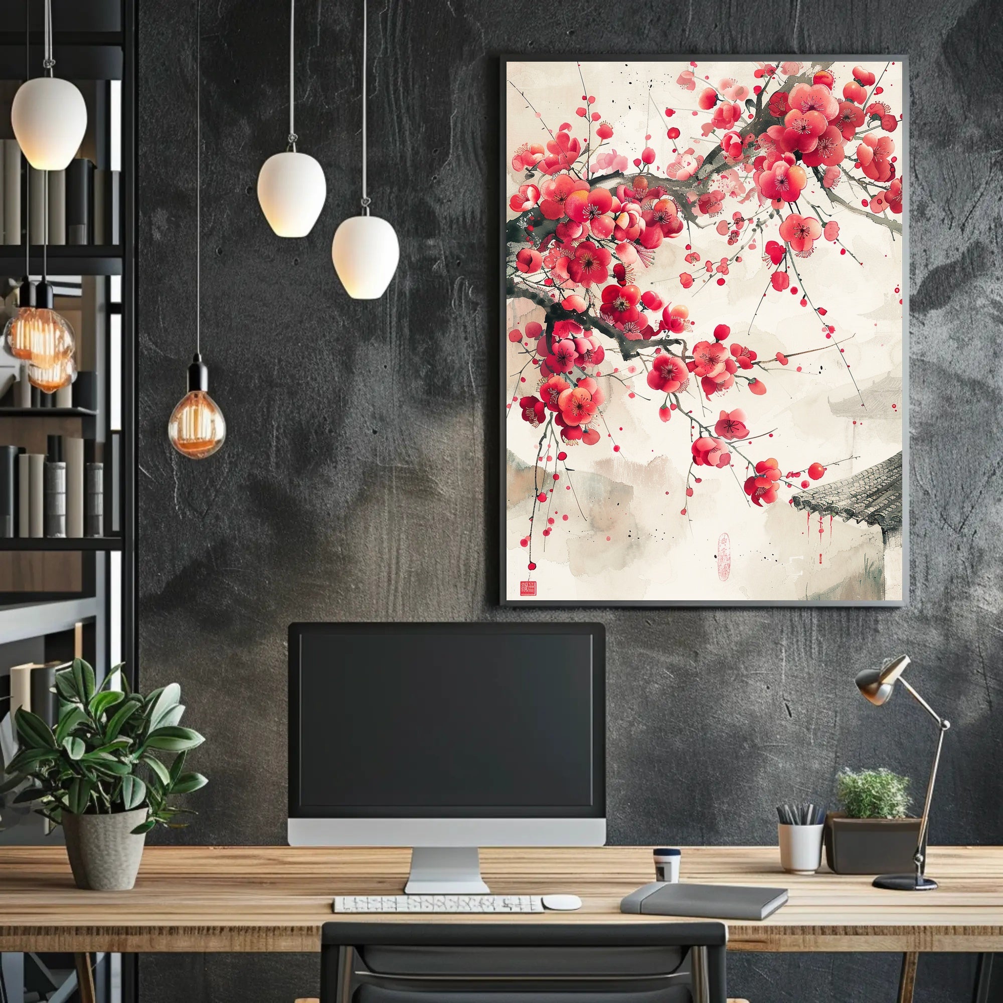 Cherry Blossoms Sumi-e Art: Cultural or Heritage Poster PosterGoat