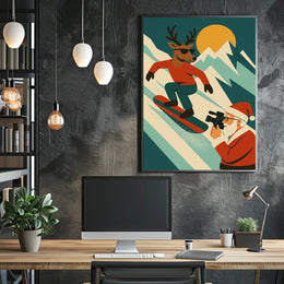 Holiday Adventure Snowboarding Reindeer Poster