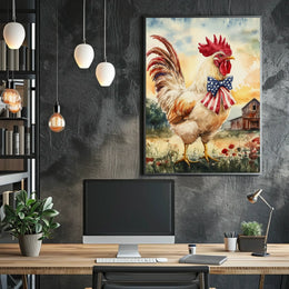 rooster crowing proudly at sunrise Poster