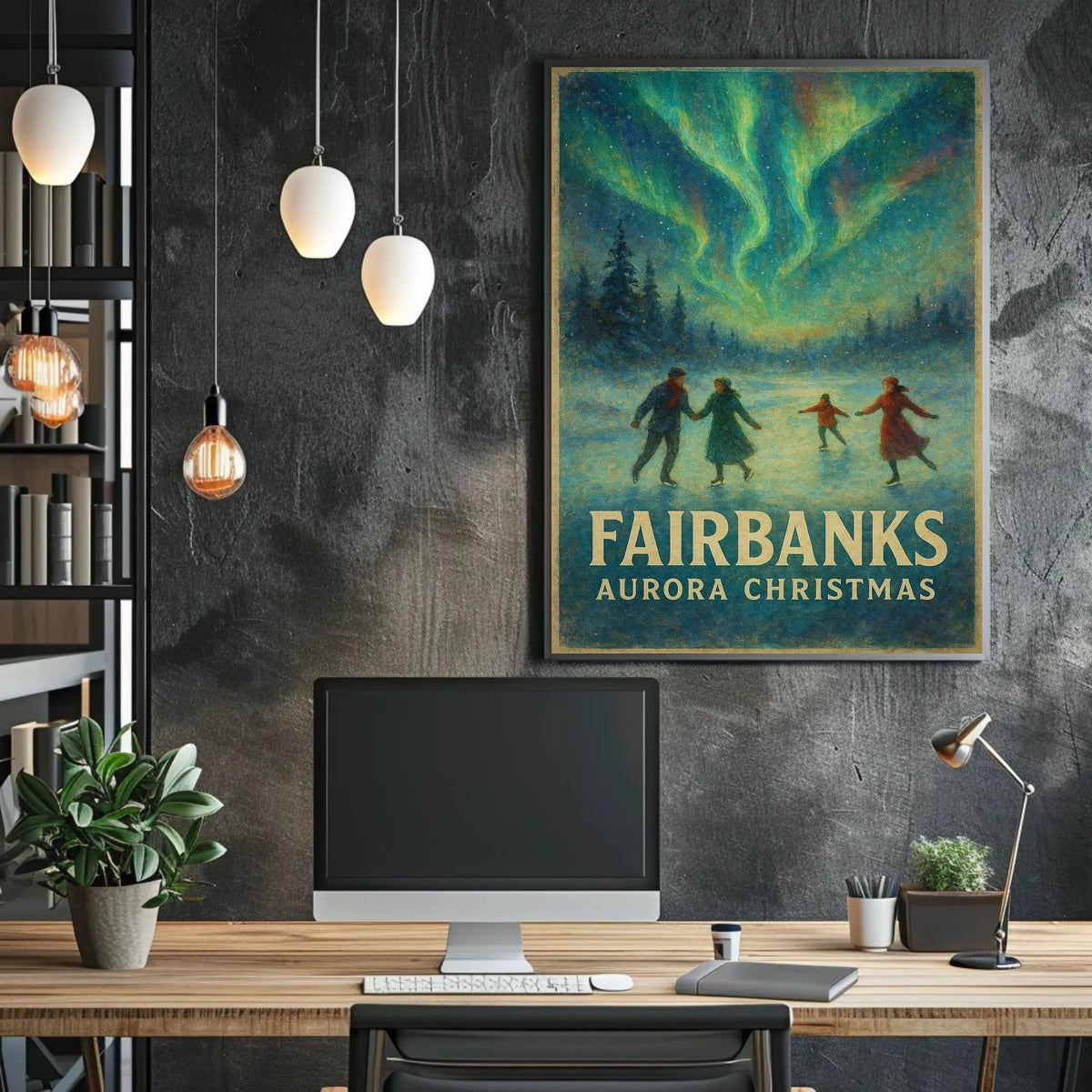 Fairbanks Aurora Christmas Night Sky Landscape Poster