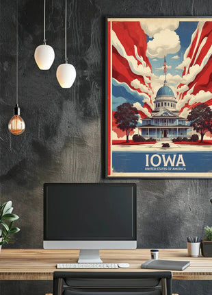 Iowa Landmark Vintage Illustration Travel Poster