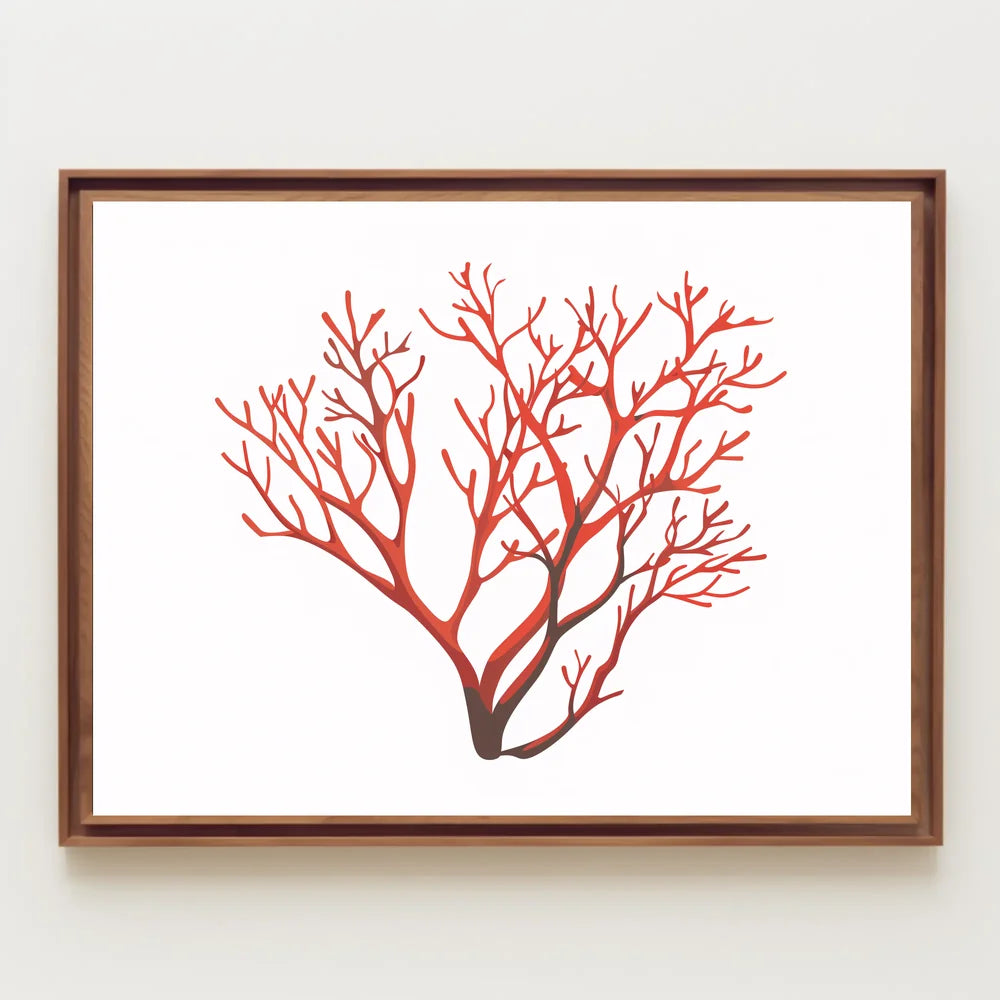 Red Coral Branch Minimalist Art Poster Print