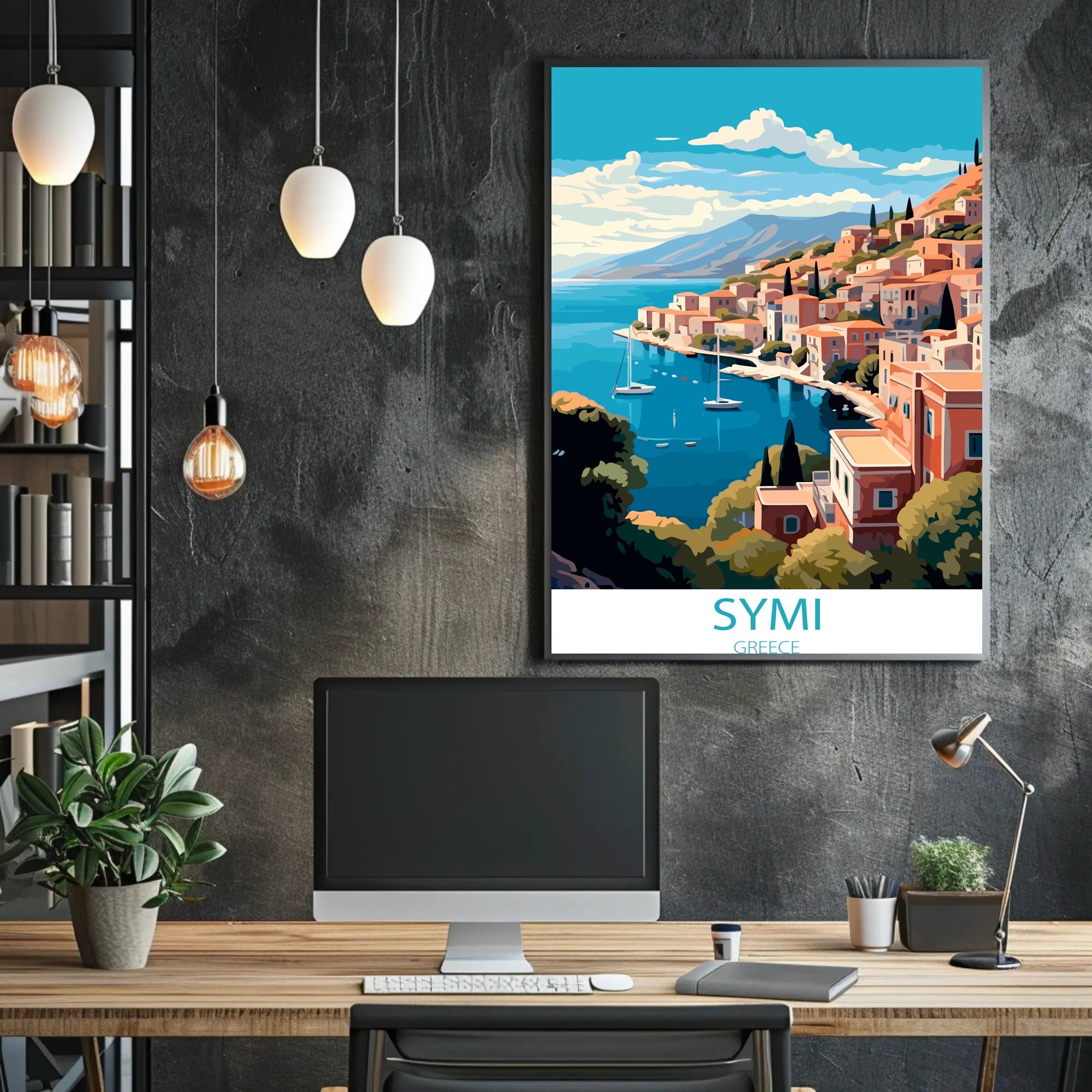 Vibrant Coastal Town Travel Poster