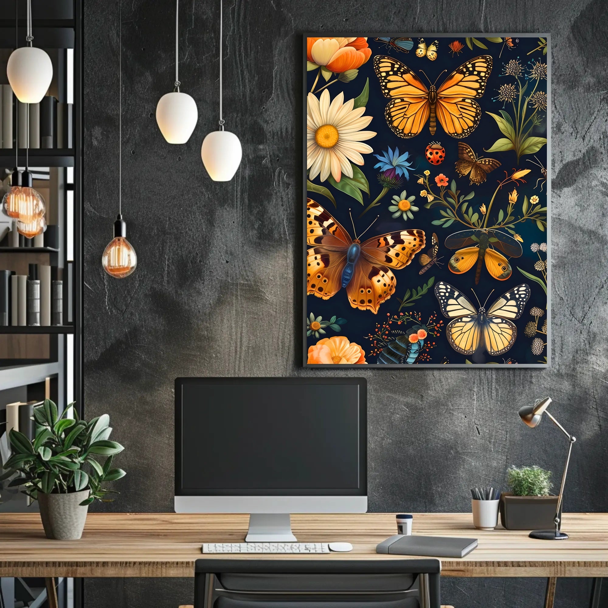 Colorful Nature Art: Butterfly and Flower Animal Poster