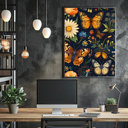 Colorful Nature Art: Butterfly and Flower Animal Poster