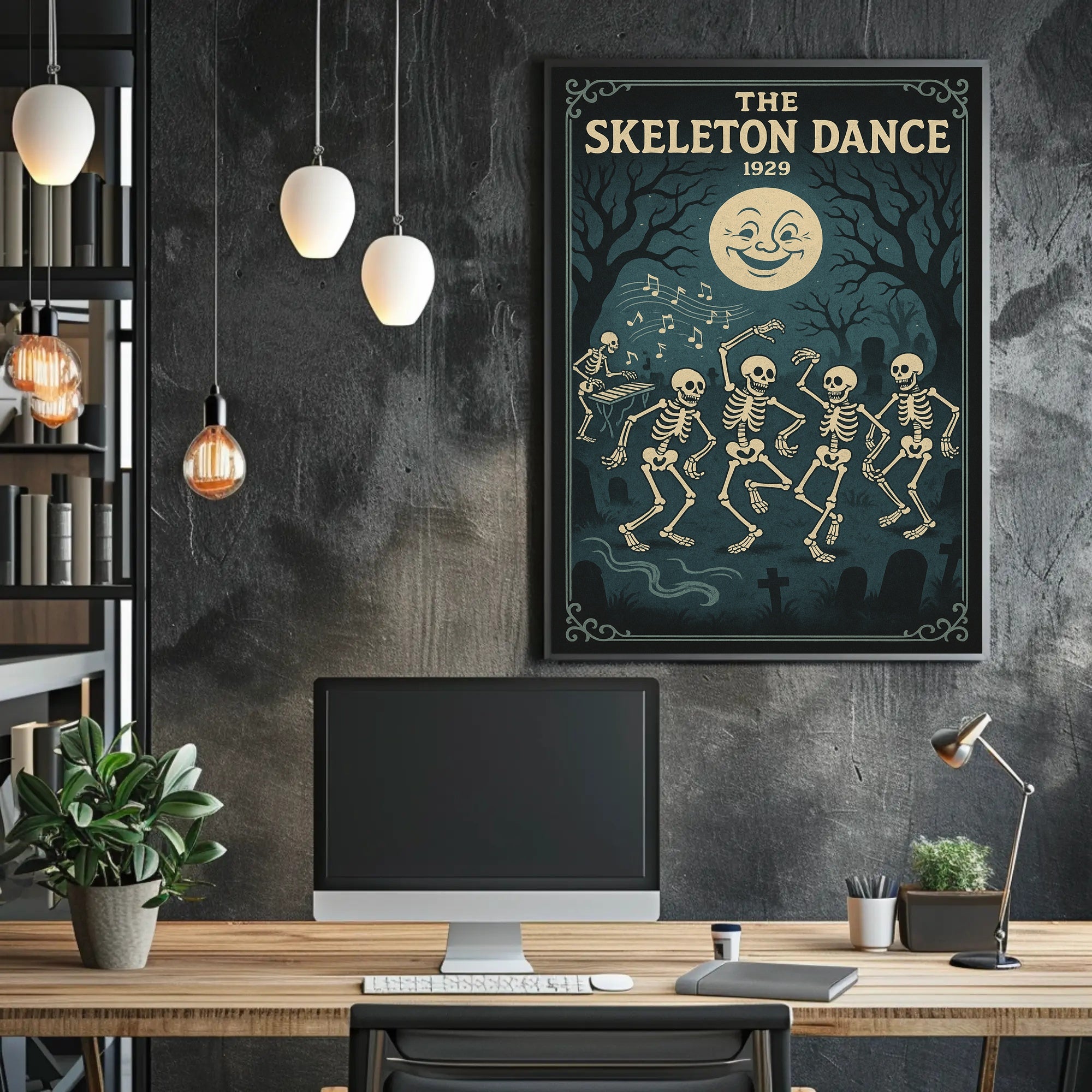 Dancing Skeletons Vintage Halloween Pop Culture Poster