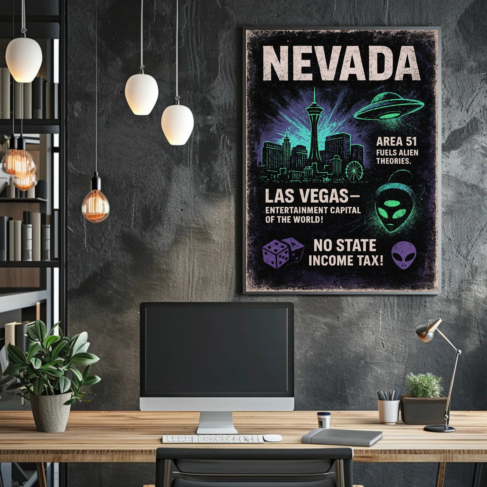 Nevada Alien Theories & Las Vegas Retro Travel Poster