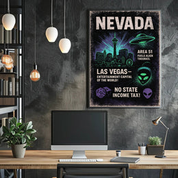 Nevada Alien Theories & Las Vegas Retro Travel Poster