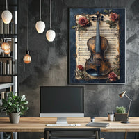 Melodic Nostalgia: Vintage Violin and Roses Artistic Poster