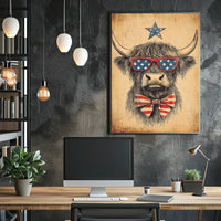 Highland Cow With Stars Sunglasses Americana Poster