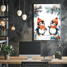 Festive Penguins Winter Wonderland Animal Poster