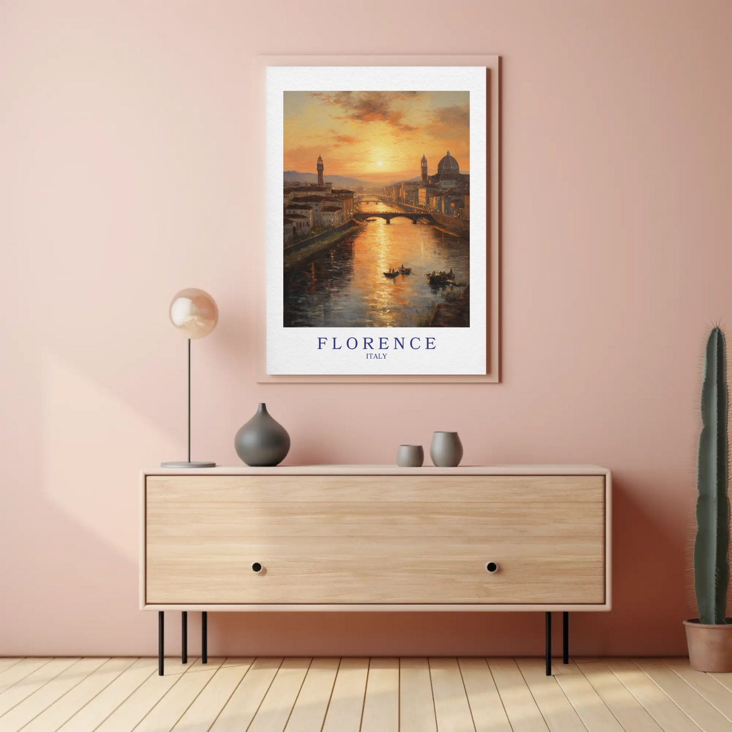 Florence Italy Sunset River Cityscape Romantic Travel Poster