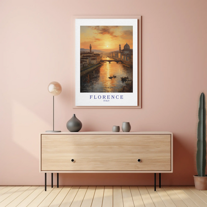 Florence Italy Sunset River Cityscape Romantic Travel Poster