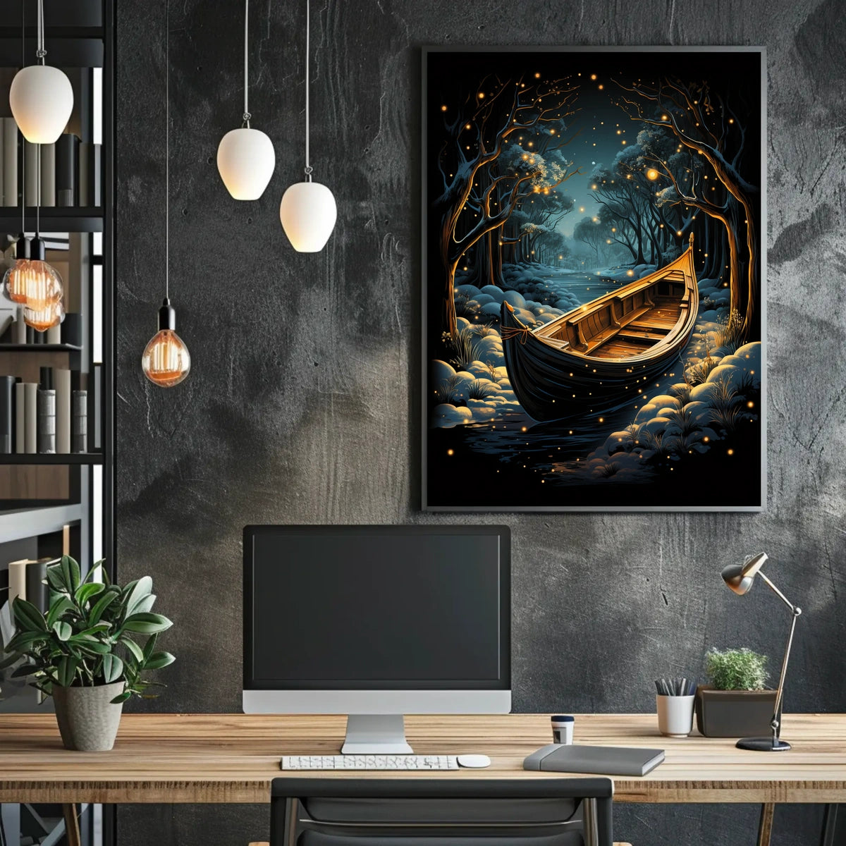 Serene Woodland Fantasy Nighttime Scene Art Poster